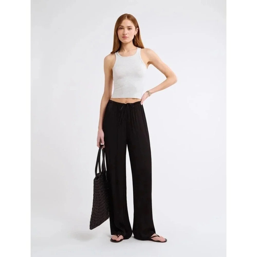 Rumored Black Silky Wide Leg Flowy Relaxed Satin Trousers Lounge Chic Size Small